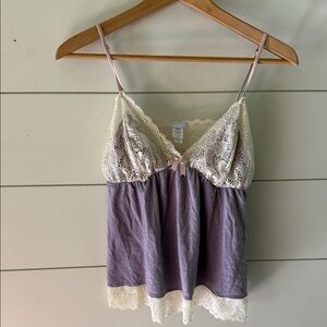 Eberjey Purple and Cream Lace Trim Cami Top sz L